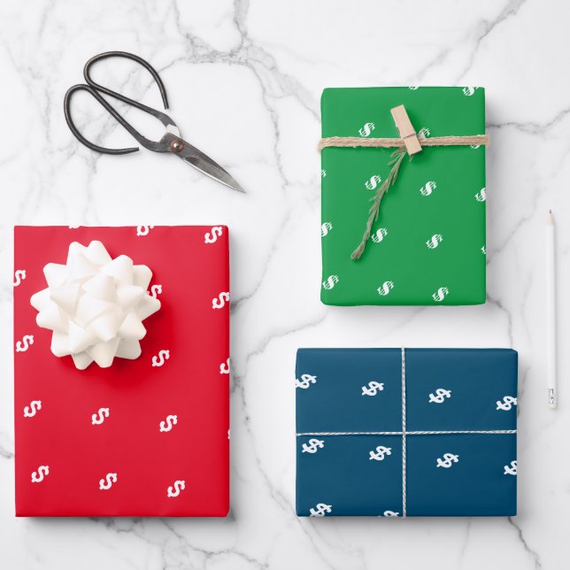Dollarmünzzeichen-Muster-Wrap-Papierbögen Geschenkpapier Set (Vorderseite)