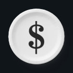 Dollarzeichen | Einfache klassische Alphabet Pappteller<br><div class="desc">Schwarzes Dollarzeichen im klassischen Stil auf weißem Hintergrund. Klicken Sie auf den Button "Anpassen",  um das Design zu personalisieren,  indem Sie die gewünschte Farbe auswählen und sogar Ihren eigenen Text hinzufügen. Die passenden Artikel sind auch im Shop erhältlich.</div>