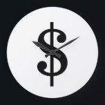 Dollarzeichen| Einfache moderne Alphabete Große Wanduhr<br><div class="desc">Schwarzes Dollarzeichen im klassischen Stil auf weißem Hintergrund.
Klicken Sie auf die Schaltfläche "Anpassen",  um das Design zu personalisieren,  indem Sie die gewünschte Farbe auswählen und sogar Ihren eigenen Text hinzufügen.

Matching-Artikel sind auch im Lager erhältlich.</div>