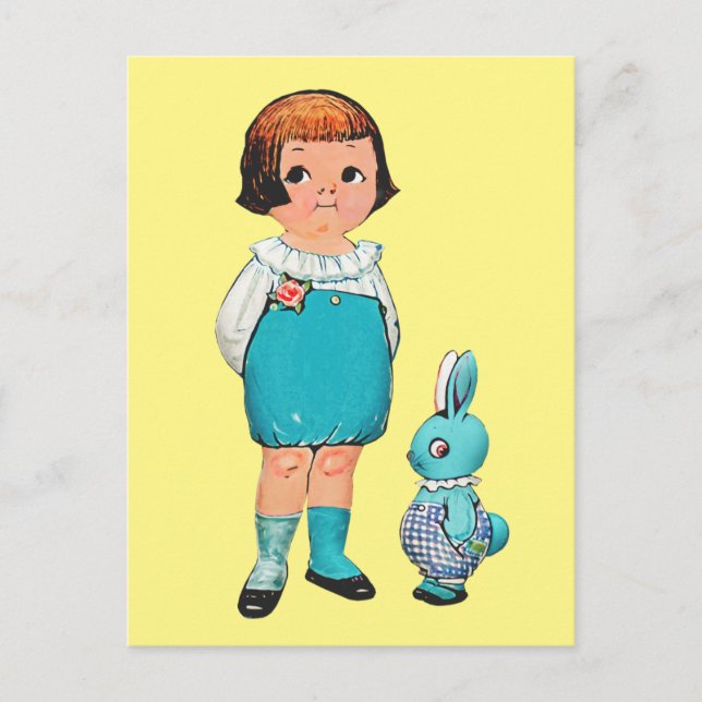 DOLLY DINGLE PAPER DOLL & BUNNY EASTER POSTCARDS POSTKARTE (Vorderseite)