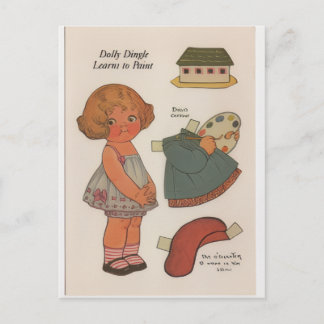 DOLLY DINGLE Papierpuppe Lerne zu malen Postkarte