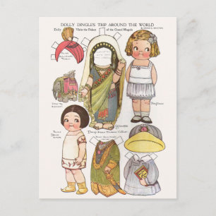 Dolly Dingles Weltreise Papierpuppen Nachdruck Postkarte