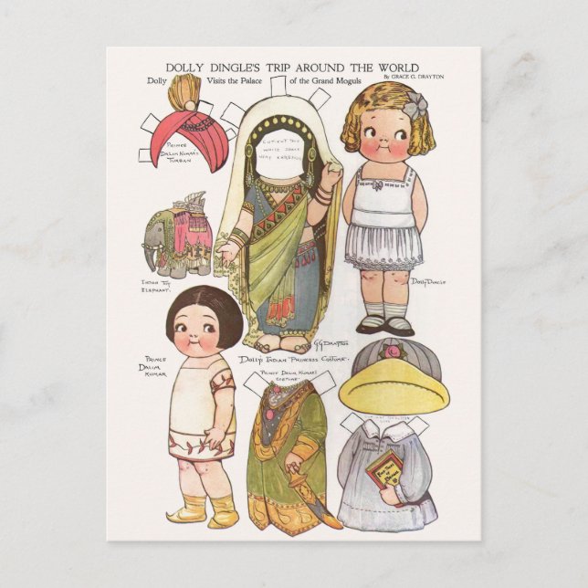 Dolly Dingle's World Trip Paper Dolls Reprint Postkarte (Vorderseite)