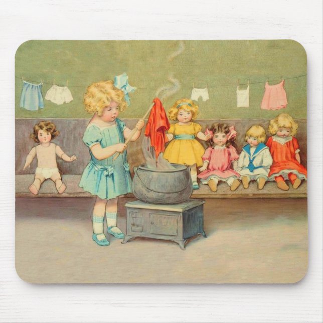 Dolly Wäsche Girl Vintag Playing Puppen Niedlich Mousepad (Vorne)