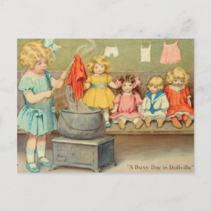 Dolly Wäsche Girl Vintag Playing Puppen Niedlich Postkarte
