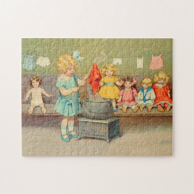 Dolly Wäsche Girl Vintag Playing Puppen Niedlich Puzzle (Horizontal)