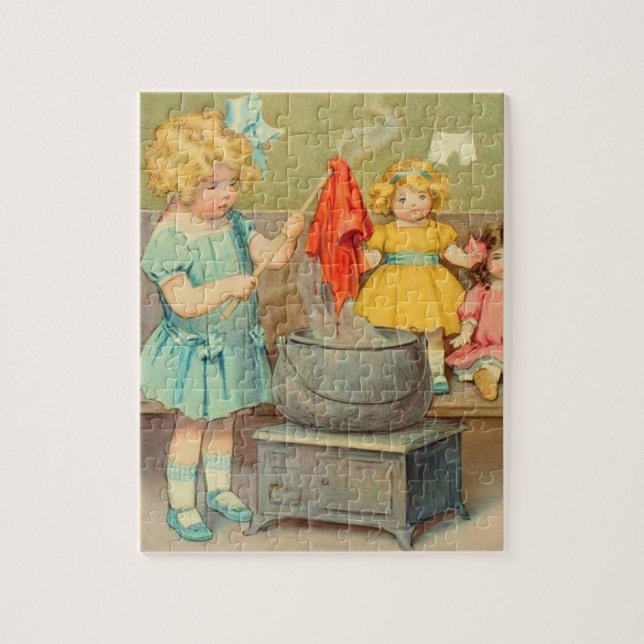Dolly Wäsche Girl Vintag Playing Puppen Niedlich Puzzle (Vertikal)