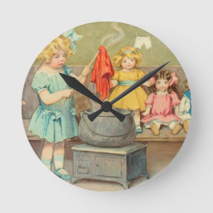 Dolly Wäsche Girl Vintag Playing Puppen Niedlich Runde Wanduhr