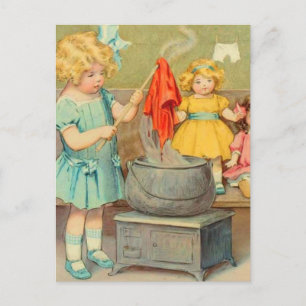 Dolly Waschmädchen Vintage Spielpuppen Süß Postkarte