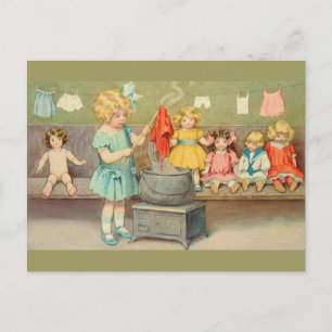 Dolly Waschmädchen Vintage Spielpuppen Süß Postkarte