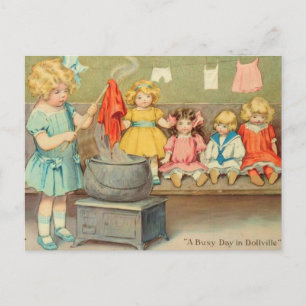 Dolly Waschmädchen Vintage Spielpuppen Süß Postkarte