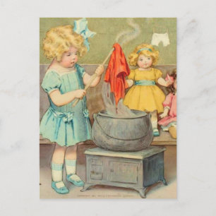 Dolly Waschmädchen Vintage Spielpuppen Süß Postkarte