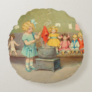 Dolly Waschmädchen Vintage Spielpuppen Süß Rundes Kissen