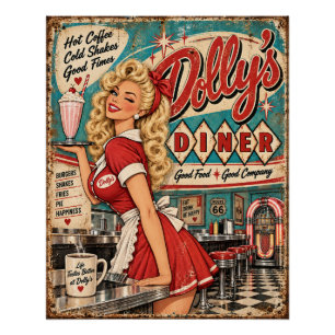 Dolly's Diner Vintage 1950er Jahre Americana Retro Poster