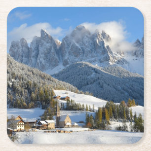 Dolomitdorf im Winter-Untersetzer Rechteckiger Pappuntersetzer