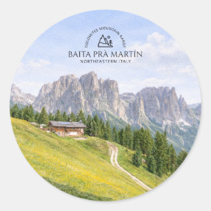 Dolomiten Alpenhütte Aquarell Natur Landschaft Runder Aufkleber