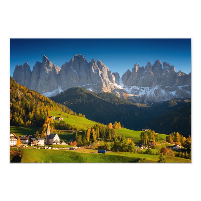 Dolomiten Dorf im Herbst Foto drucken (Vorne)