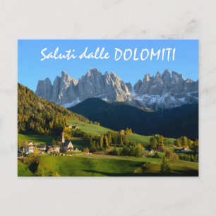 Dolomiten Dorf im Herbst italienischer Text Postka Postkarte