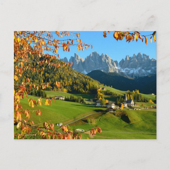 Dolomiten Dorf im Herbst Postkarte (Vorderseite)