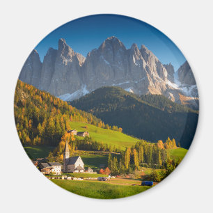 Dolomiten-Dorf im Herbst-Rundmagneten Magnet