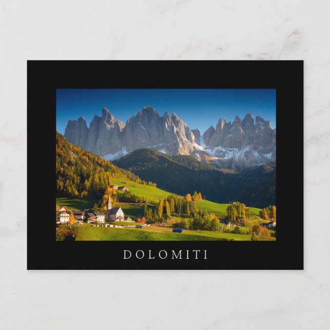 Dolomiten Dorf im Herbst schwarz Dolomiti Postcard Postkarte (Vorderseite)