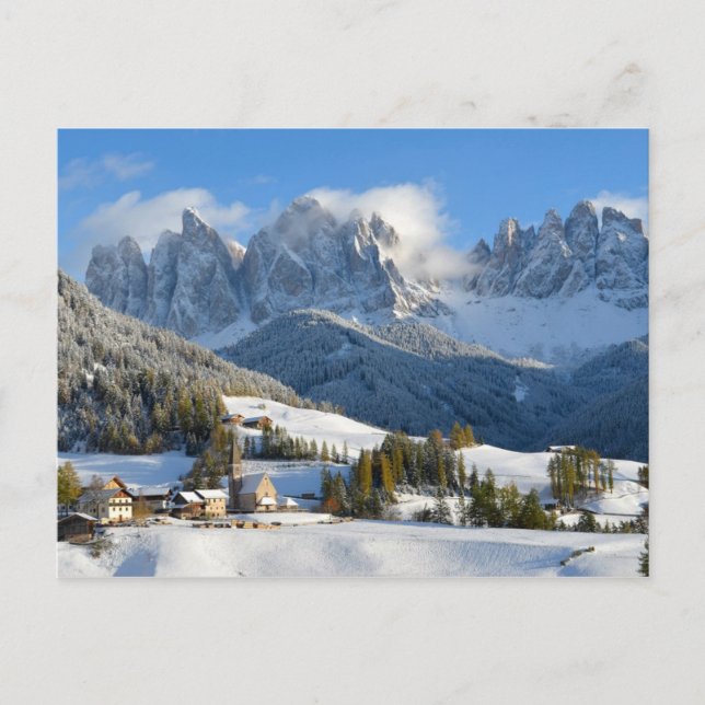 Dolomiten Dorf im Winter Postkarte (Vorderseite)