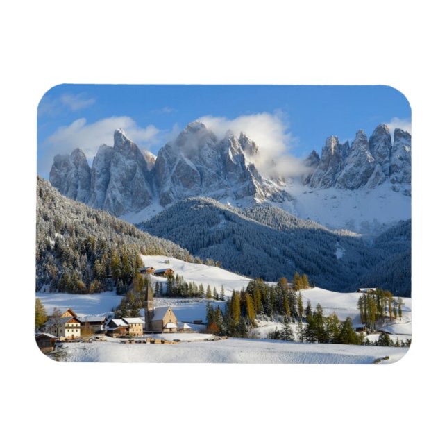 Dolomiten Dorf im Winter rechteckiger Magnet (Horizontal)