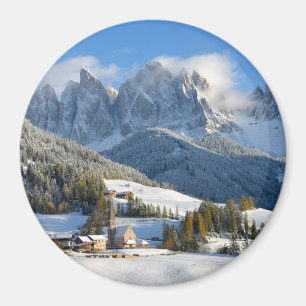 Dolomiten Dorf im Winter runder Magnet