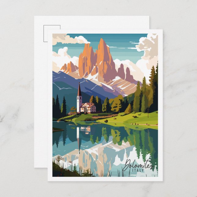 Dolomiten Italien Vintage Illustration Postkarte (Vorne/Hinten)