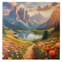 Dolomiten-Reiseplakat im Vintage-Stil mit See