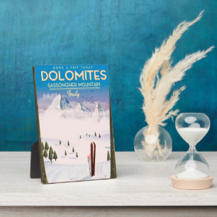 Dolomiten Sassongher Berg Italien Reiseplakat Fotoplatte