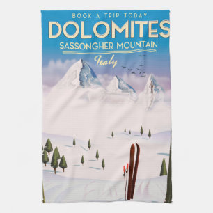 Dolomiten Sassongher Berg Italien Reiseplakat Geschirrtuch