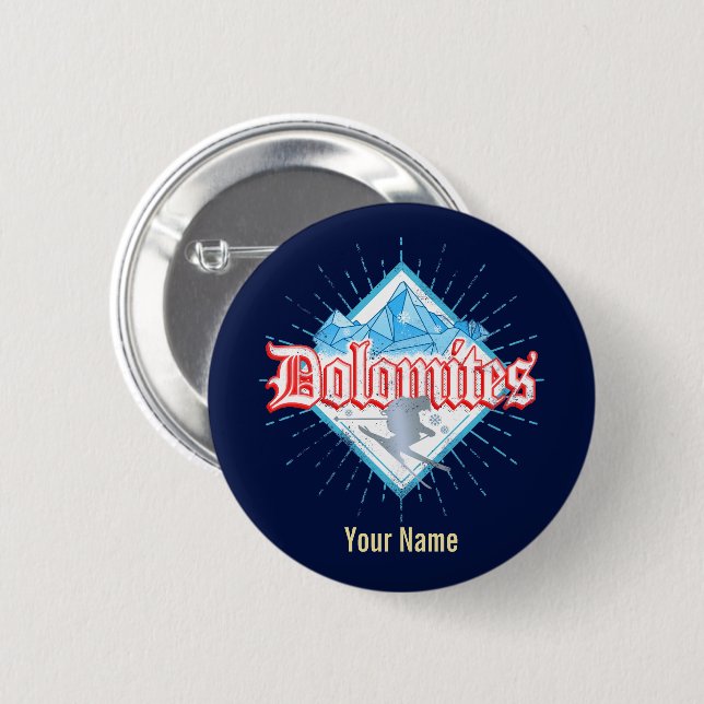 Dolomiten Südtirol Retro Skier Vintager Ski Button (Vorne & Hinten)