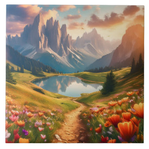 Dolomiten Vintag-Style Reiseplakat mit See Fliese