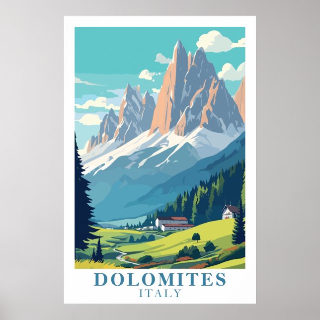 Dolomites Italy Retro Travel Mountain Alpine Art Poster (Vorne)
