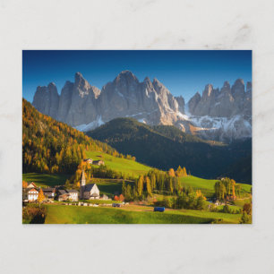 Dolomites village in fall postcard postkarte