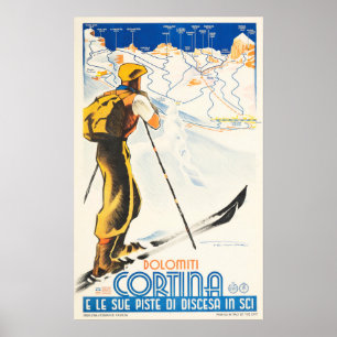 DOLOMITI CORTINA und seine Skipisten Italien Winte Poster