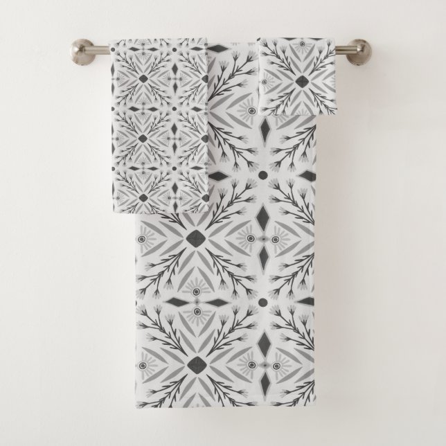 Dolores Botanical Tile Pattern Grau Badhandtuch Set (Insitu)