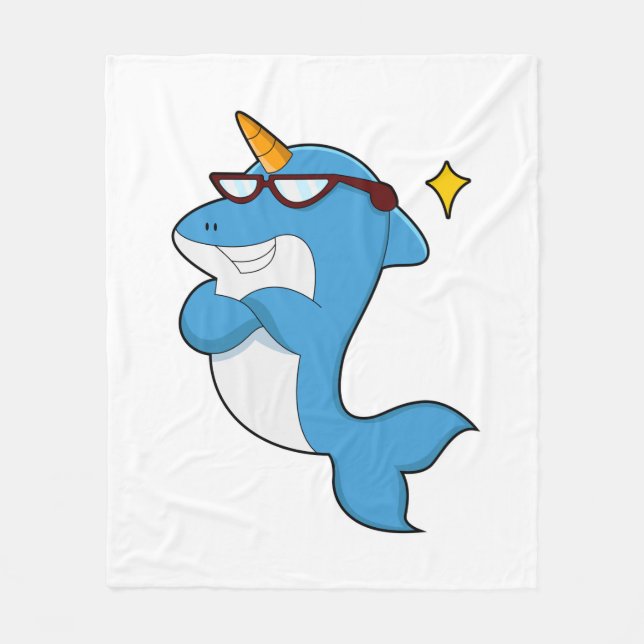 Dolphin als Einhorn mit Brille.PNG Fleecedecke (Vorderseite)