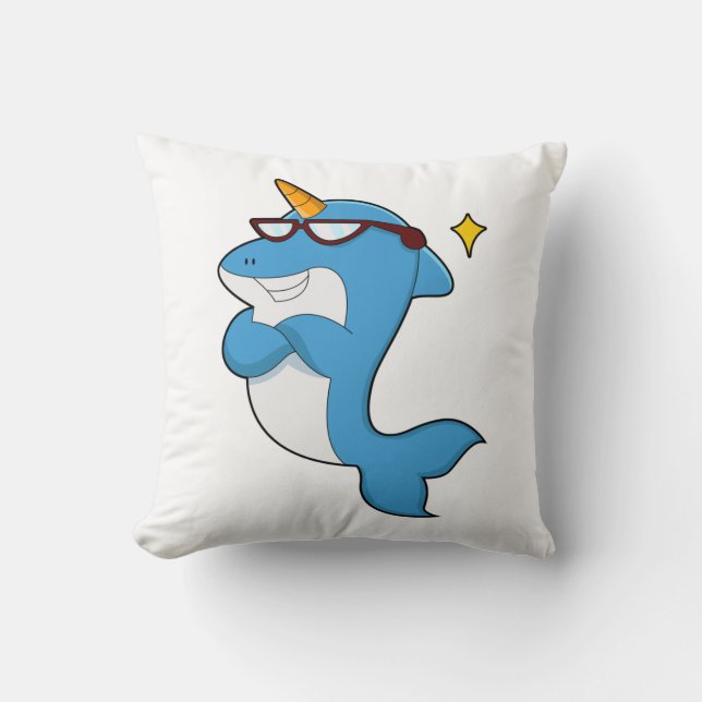 Dolphin als Einhorn mit Brille.PNG Kissen (Vorderseite)