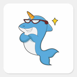 Dolphin als Einhorn mit Brille.PNG Quadratischer Aufkleber