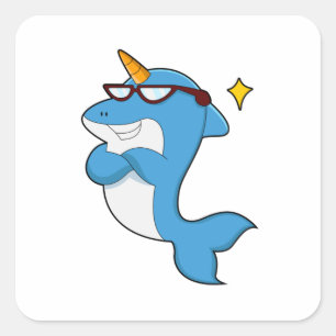 Dolphin als Einhorn mit Brille.PNG Quadratischer Aufkleber