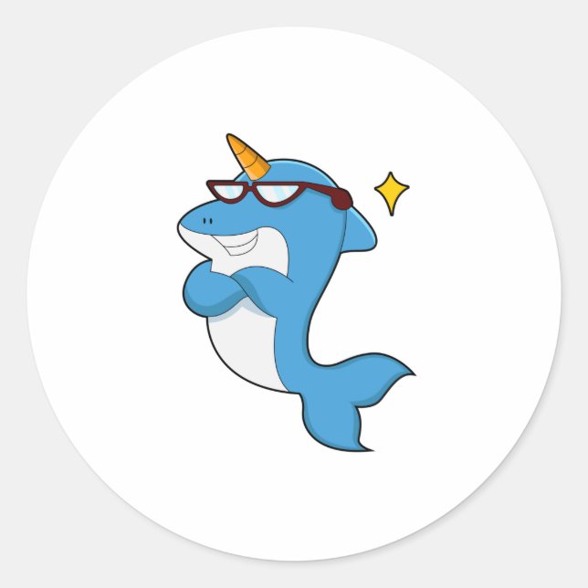 Dolphin als Einhorn mit Brille.PNG Runder Aufkleber (Vorderseite)