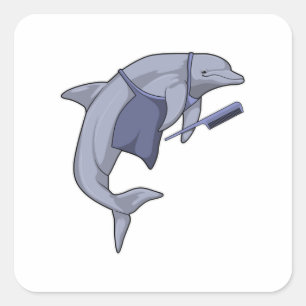 Dolphin als Friseur mit Kamm Quadratischer Aufkleber