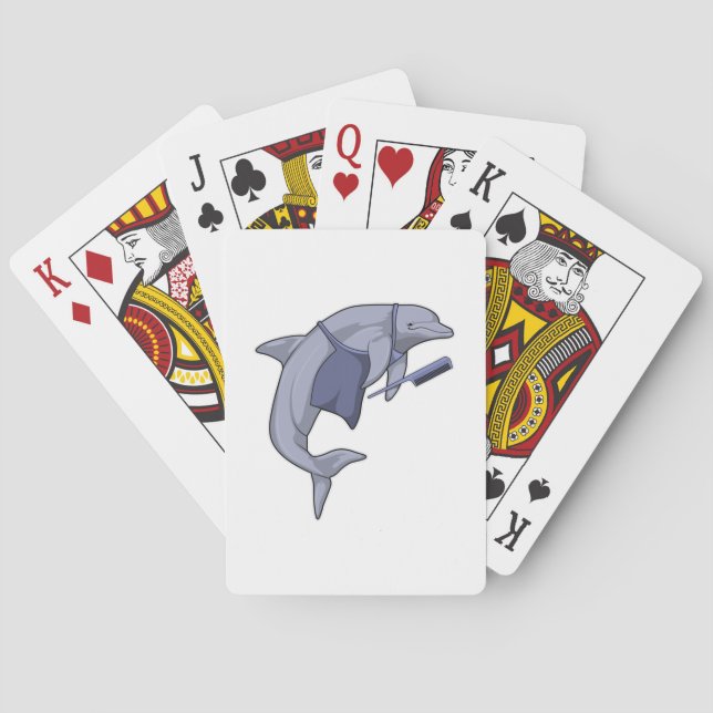 Dolphin als Friseur mit Kamm Spielkarten (Rückseite)