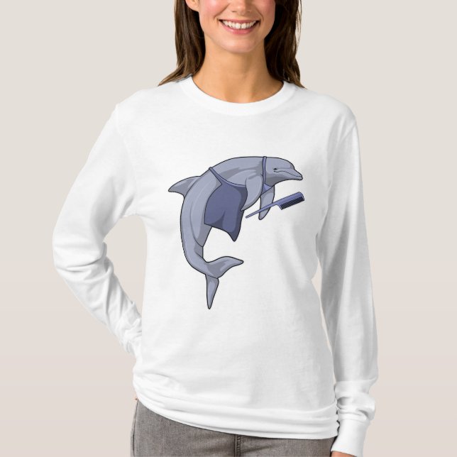 Dolphin als Friseur mit Kamm T-Shirt (Vorderseite)