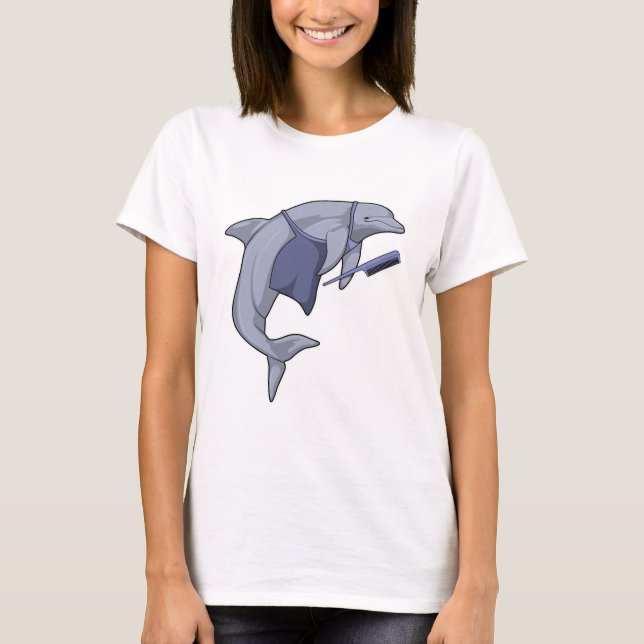 Dolphin als Friseur mit Kamm T-Shirt (Vorderseite)