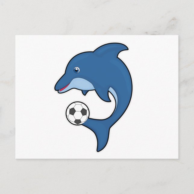 Dolphin als Fußballspieler mit Fußball Postkarte (Vorderseite)