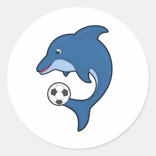 Dolphin als Fußballspieler mit Fußball Runder Aufkleber (Vorderseite)