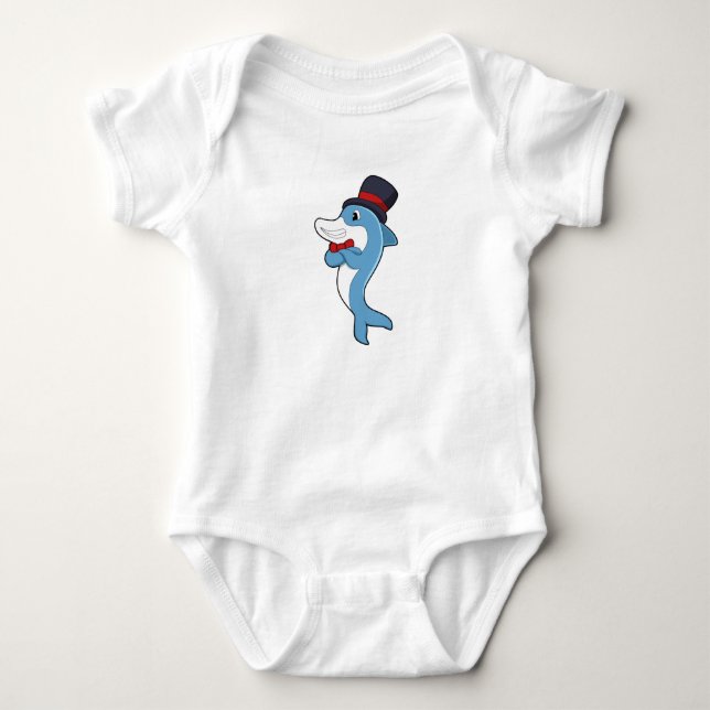 Dolphin als Gentleman mit Hat Baby Strampler (Vorderseite)